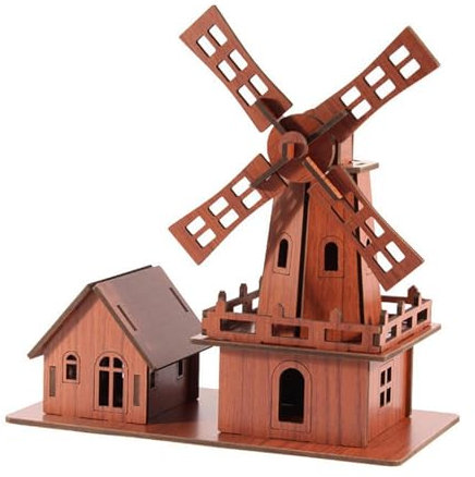 Fonowx 3D Holzpuzzle Haus, 3D Wooden Puzzle House Holzpuzzle, Handgefertigtes Holzhaus, Konstruktionsspielzeug Haus, Creative Wooden House Building für Jugendliche Erwachsene, Windmühle