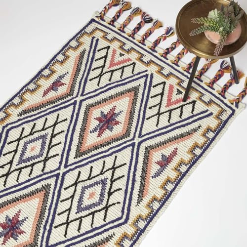 Homescapes Goa Kelim Teppich mit Fransen Mehrfarbig 120x170 cm, handgewebter Teppich, Fransen-Teppich Wolle