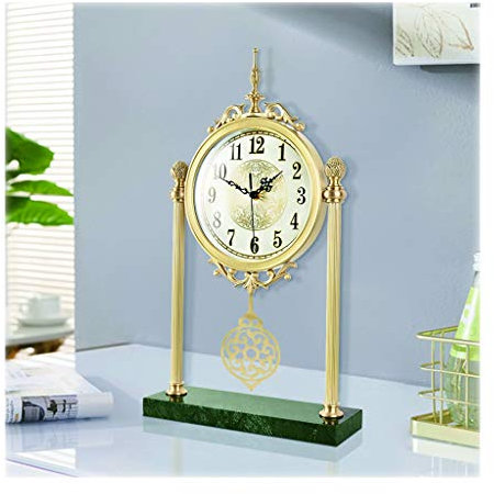 GaRcan Tischuhr Wohnzimmer Tischuhr/Veranda Schlafzimmer, Arbeitszimmeruhr/geräuschlos, einfacher Stil/Bronze-Marmor-Tischuhr, 11 Zoll, Metallfarbene Schreibtischuhr