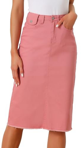 Allegra K Jupe en Jean Femmes Mi-Longue Taille Haute Jupe Droite en Denim Vintage Décontractée Rose L