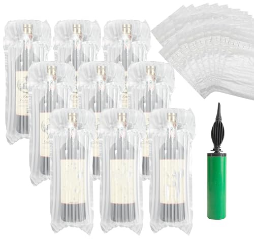 KEJJNYER Bolsas protectoras para botellas de vino, paquete de 60 bolsas inflables de PA+PE con bomba, fundas reutilizables para botellas de vino, ampliamente utilizadas para whisky, licor, cerveza