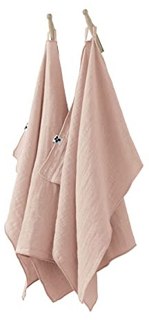 DOCK AVENUE Lot de 2 essuie-Mains Gaze de Coton 50 x 70 cm Gaia Coloris Rose Guimauve