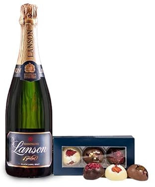 Lanson Black Label Gift Set – Luxury Champagne with Chocolates – Birthday Surprise – Christmas Treat – Valentine’s Present – Wedding Celebration – Premium Bottle – Elegant Drink