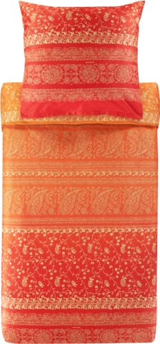 Bassetti Brenta Bettwäsche + 2 Kissenhüllen aus 100% Baumwollsatin in der Farbe Mandarine O1, Maße: 200x200 + 2 K 80x80 cm - 9327412