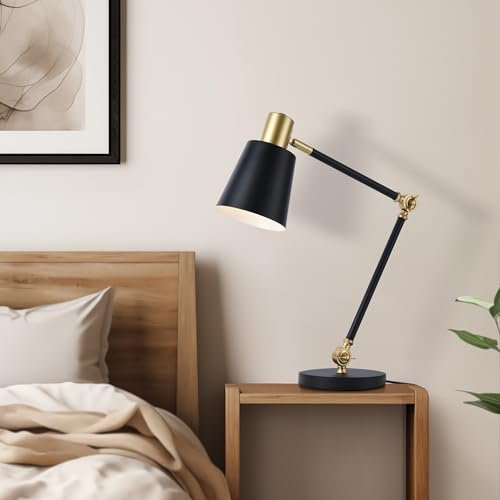 lux.pro Nachttischlampe Abergele Schreibtischlampe neigbar E27 Tischleuchte Metall Tischlampe Schwarz/Goldfarben
