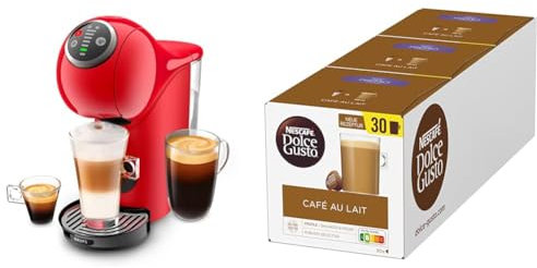 Krups KP3405 NESCAFÉ Dolce Gusto Genio S Plus Capsule Machine, Espresso Boost, Temperature Selection, Hot and Cold Drinks, 15 Bar Pump Pressure, 0.8 L Water Tank, 1500Watt, Colour Red mit Café au Lait