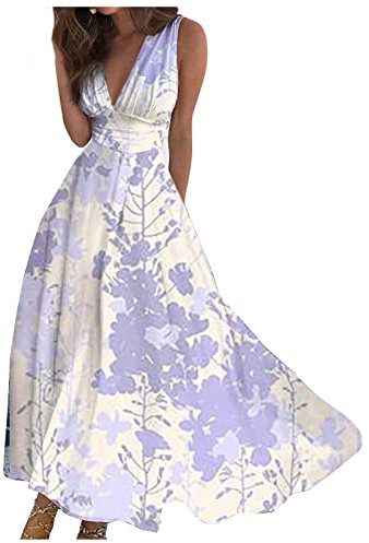 Robe Fleurie Femme Longue Tailleur Mariage Cérémonie Chic Et Élégante Soirée Été Violet 3XL