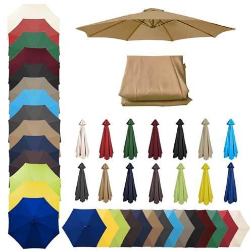 Sonnenschirm Ersatzbezug, Ersatz-Sonnenschirm-Stoffbezug 200/270/300 cm 8 Streben/6 Streben, Anti-Ultraviolett Ersatzdach Für Terrassenschirm, Gartenschirm Überdachung Abdeckung(Khaki,8 ribs-3m(9.8ft)
