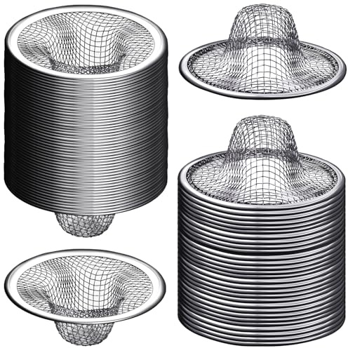 Boocalny 100 Pack Sink Drain Strainer, 2 Top / 1 Stainless Steel Mesh Bathroom Sink Strainer, Hair Catcher for Bathroom Sink, Utility, Slop, Laundry, RV and Lavatory