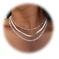 LOLIAS Halskette Damen Silber Edelstahl Kette Damen Silber Stapelbar Halsketten Silber Schlangenkette Figaro Herringbone Kette Silber Silberkette Damen Schmuck Silber