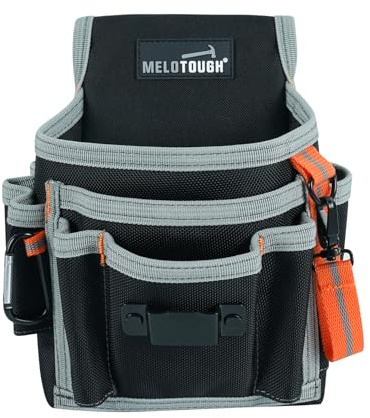 MELOTOUGH Small Tool Pouch for Belt,Electrician Tool Pouch,Belt Holster with 13 Pockets,Small Organizer for Electrician with Clip (Grey)