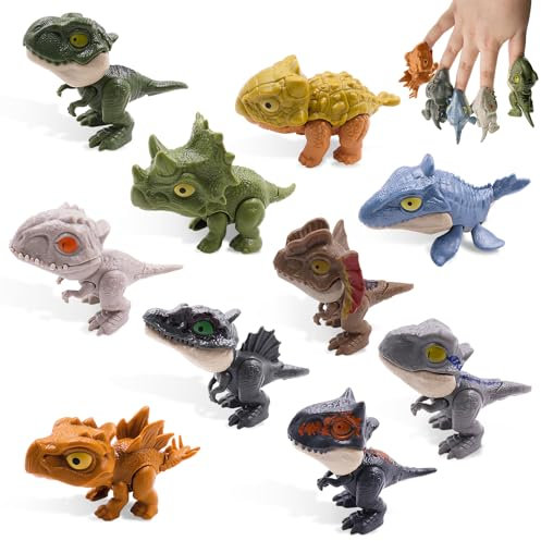 GZLCEU 10 STK Dinosaurier Finger Spielzeug, Mini ABS Dinosaurier Biss Finger Set für Kinder, Jungen und Mädchen Dino Biss(Gemischte Farben)