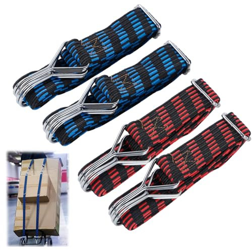 ROSYLEVE Corde Elastiche con Gancio 4 Pezzi 1M Corda Elastica per Biciclette, Portapacchi Moto, Autotrasporter, Campeggio