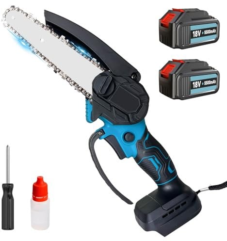 Mini Kettensäge Mit 2 Akku 3000mAh, 6 Zoll Mini Kettensäge Elektro Bürstenlos, Ersatz für Makita BL1840 BL1850b, Handkettensäg Elektrisch für Gartenscheren Astschere Holzschneidenz