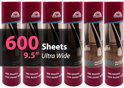 Large Lint Rollers Plus 3 Rolls Ultra Wide Total 300 Sheets Giant Lint Roller Refills with 3 Extendable Long Handle for Pet Hair Removal and Household Cleaning (6 Refills)