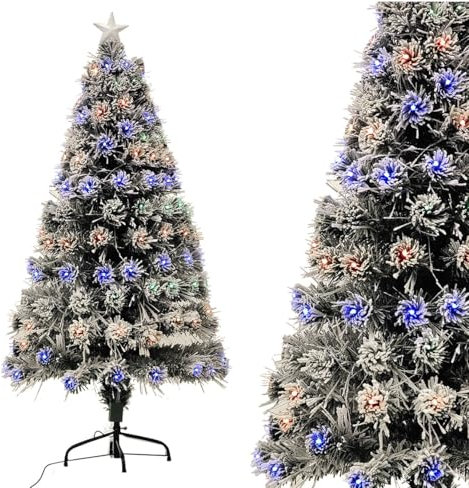 Albero di Natale innevato a fibra ottica alto 150 illuminato da 165 LED RGB multicolori