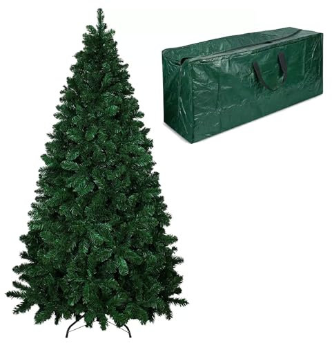 Albero Di Natale 210 Cm Con Sacca Effetto Reale 1078 Rami Foltissimo Molto Folto Rami A Gancio Base A Croce Sicura In Metallo Doppia Foglia Colorata In PVC Abete Natalizio (210 Cm, 1078 Rami)