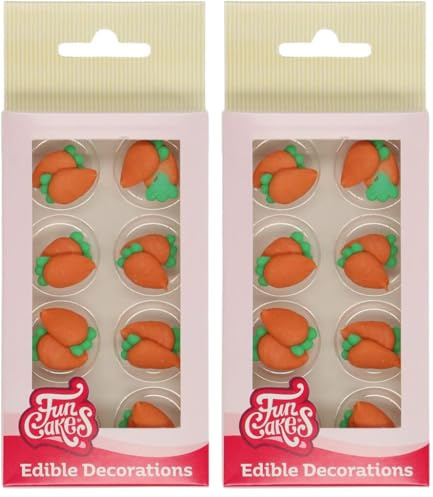 FunCakes Sugar Decorations Carottes: Prêt à l'emploi pour la décoration de gâteau, parfait pour les cupcakes de Pâques, les muffins, le gâteau aux carottes et plus, certifié sans gluten, Set / 16