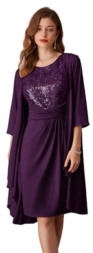 GRACE KARIN Abito da Sposa Elegante da Donna Cardigan in Chiffon + Abito in Paillettes per Occasioni Speciali Viola Scuro