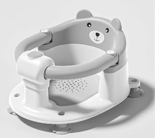 Asiento de Bañera para Bebé a Partir de 6 Meses, Asiento de Baño Antideslizante con 4 Ventosas y Cojín para Recién Nacidos, Silla Bañera Bebe Portátil Segura para la Ducha o la Bañera, Gris