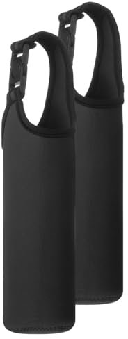 sourcing map 2pcs Neoprene Carrier Water Bottle Sleeve, 15.5-20oz Insulated Water Glass Bottle Carrier Bag Collapsible Drink Bottle Sleeve Cover Holder with Handle, Black