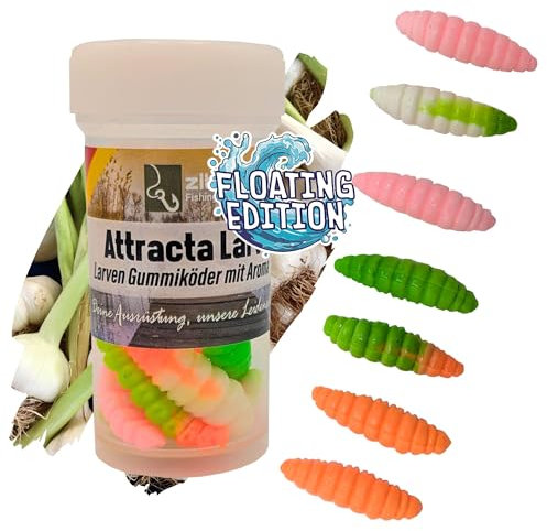 Zite Fishing Attracta Larv Floating | 8 Stück Aromatisierte Gummiköder Forellen-Angeln | Künstliche Larven Rotationsköder Auftreibende Wirkung | Phthalatfrei & Nachhaltig (Schock-Mix Knoblauch)