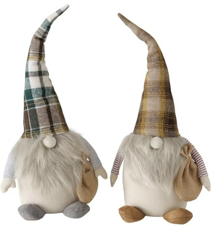 mucHome Türstopper Deko-Wichtel 2 sortiert mit Karierter Mütze Plüsch-Bart und Jutesack 1 Stück
