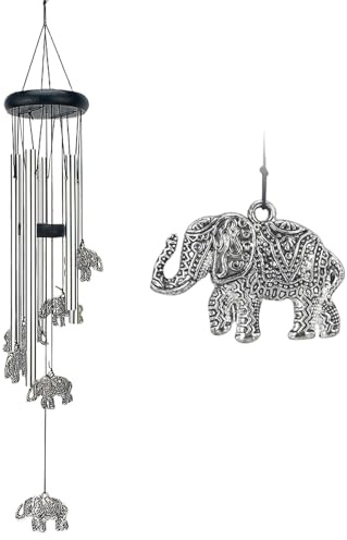 Wind Chimes for Garden, Metal Tubes Wind Chime Elephant Garden Windchimes for Outdoor Indoor Home Decor (Silver B)