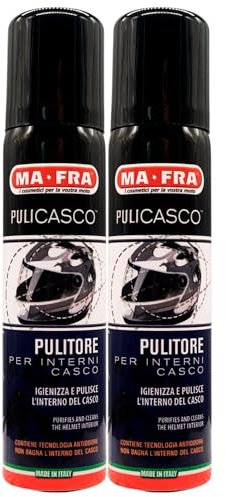 Spray Schiumogeno PULICASCO Pulitore Interni Casco. Igienizza L'Imbottitura Senza Bagnarla, Dissolve i Cattivi Odori. Non Lascia Aloni, Non Danneggia La Visiera e Altre Parti Del Casco 75ml (2 Spray)