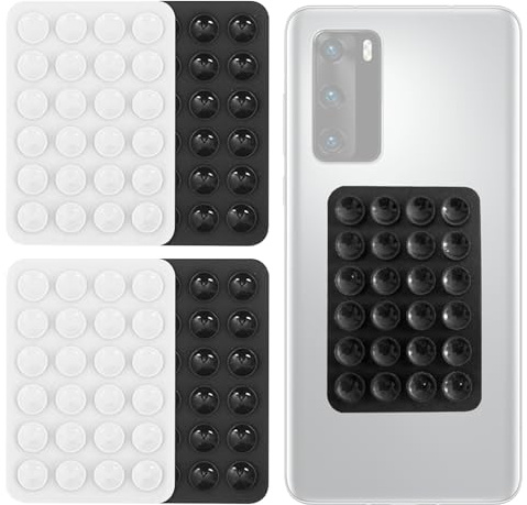 4 Pcs Silicone Suction Phone Case Mount, Adhesive Back Hands-Free Phone Grip Holder, Non Slip Phone Suction Pad for Selfies, Videos, Mirrors and Smooth Surfaces