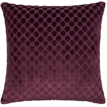 Soiree Velvet Filled Cushion, Jacquard Spots Pattern, Decorative Throw Pillow, 1 Piece, 43 x 43 cm, Burgundy, 100% Polyester