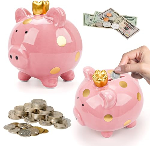 Kinder Sparschwein Rosa Spardose für Mädchen, Pig Sparschwein mit Openin für Banknote Münze, Piggy Bank für Hochzeit, Weihnachten, Halloween, Geburtstagsgeschenke