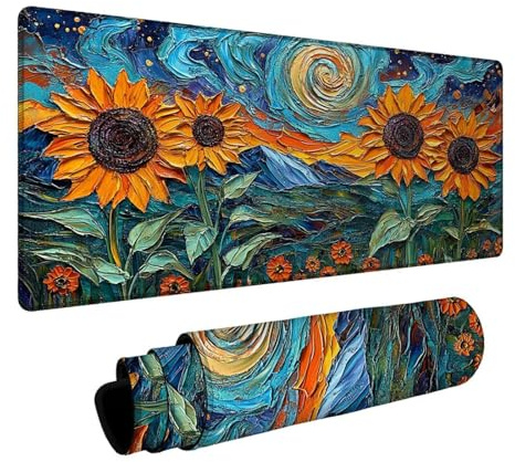 Tapis de Souris Abstrait Tapis de Souris Gamer Tournesol Mouse Pad Bords cousus Précision et Vitesse Améliorées pour Decoration Maison Bureau Pc Portable Pc Gamer Clavier Sans fil 300x600x3mm DBYH3516