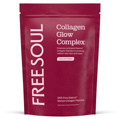 Free Soul Marine Collagen Powder with Hyaluronic Acid & Vitmain C | Clinically Proven Collagen Supplement for Women | Type I Hydrolysed Collagen Peptides | Hair, Skin & Nails | Collagen Glow