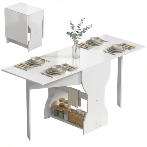 HOMCOM Esstisch Klappbar Mit Stauraum für 2-4 Personen 160x60x75 cm Weiß | Küchentisch, Klapptisch, Esszimmertisch, für Kleine Räume, Esszimmer, Küche