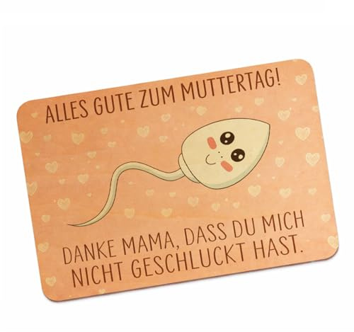 speecheese Danke Mama, dass du mich nicht geschluckt hast Postkarte aus Holz zum Muttertag zum Muttertag - lustige Spruchkarte aus Holz