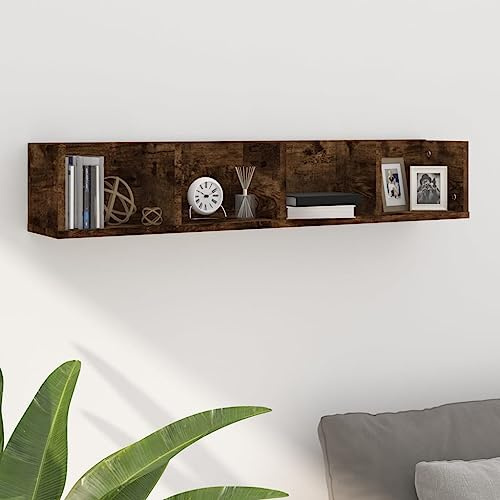 Tonture CD-Wandregal Räuchereiche Holzwerkstoff 100x18x18 cm mit 4 Ablagefächern, platzsparendes Hängeregal für Wohnzimmer Schlafzimmer Büro, stilvolle Aufbewahrung und Dekoration