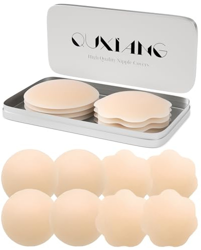 QUXIANG Lot de 4 paires de cache-tétons adhésifs réutilisables en silicone pour femme, 01 Chair