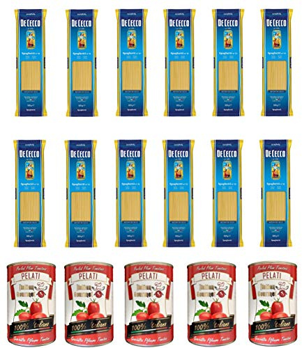 10x Pasta De Cecco 100% Italienisch Spaghetti n. 12 Nudeln 500g + Italian Gourmet 100% italienische geschälte Tomaten dosen 5x 400g