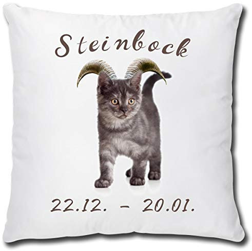 TRIOSK Kissen mit Katze Katzenmotiv Sternzeichen Steinbock Spruch lustig Katzen Geschenk für Katzenliebhaber Frauen Freundin Dekokissen 40x40