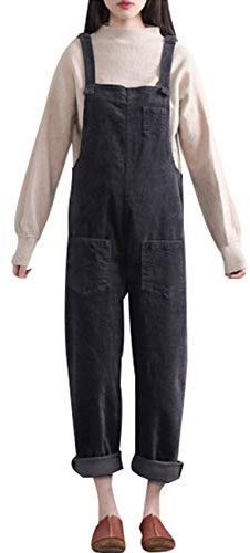 Bigassets Donna Inverno Autunno Vintage Tuta Senza maniche Salopette Style 2 Grey