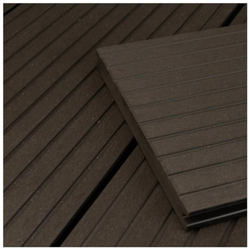 HORI WPC BPC Terrassendielen XXL Komplettset Massiv Diele 20x200mm pflegeleicht Terrassenbrett, inkl. Unterkonstruktion, Clips & Schrauben Fläche 78 m², Dielenlänge: 500 cm Farbe Dunkelgrau-Braun