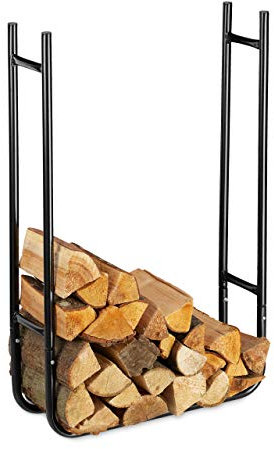 Relaxdays Kaminholzregal, schmal, aus Metall, Lagerung von Holz innen und außen, Brennholzregal HBT 90x60x20 cm, schwarz