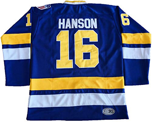 Herren Hanson Brother 16 Jack 17 Steve 18 Jeff Charlestown Chiefs Stitched Movie Hockey Trikots, 16 Blau, L