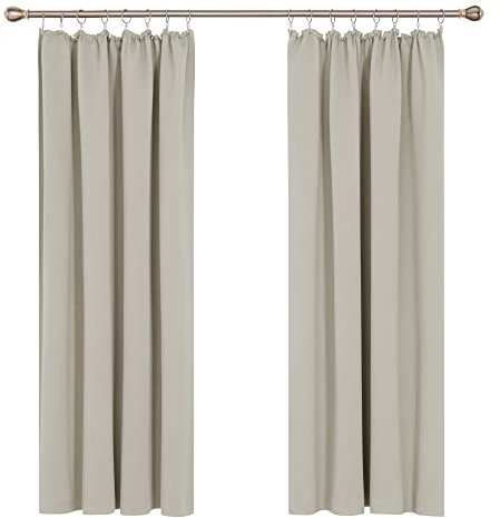Deconovo Thermogardine Kälteschutz Verdunklungsvorhänge Gardine mit Kräuselband Vorhang Thermo Gardinen Blickdicht Vorhang Wärmeisolierend, 183x168 cm(HöhexBreite), Hellbeige, 2er Set