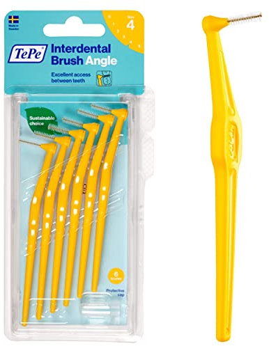 TePe Scovolino, Angle, Giallo, 0.7mm/ISO 4, 6pz, pulizia interdentale facile ed efficace, rimozione placca interdentale, per spazi medi, per gengive forti