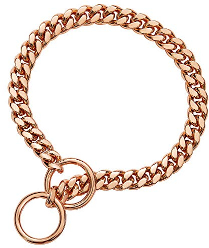 txprodogchains Rose Gold Chain Dog Collar 10MM Cuban Link Chain Stainless Steel Metal Links Walking Training Collar for Small Medium Large Dogs (18)