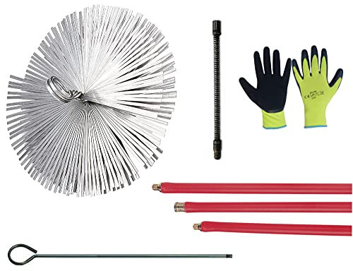 Kit Spazzacamino Pulizia Camino Canne Fumarie con Scovolo in Acciaio Prolunghe da 10 Metri con Guanti in OMAGGIO (15 cm)