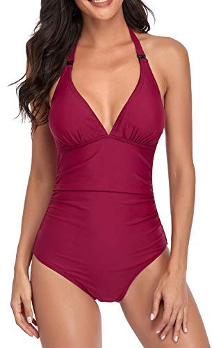 EastElegant Maillot de Bain d'allaitement Femme Une pièce Maillots de Bain d'allaitement Bikini (Vin Rouge, X-Large)