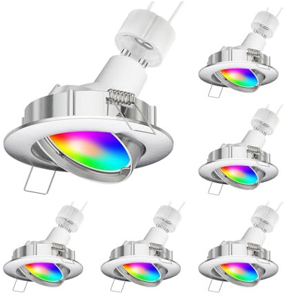 ledscom.de 6 Stück LED Decken-Einbaustrahler CIRC schwenkbar chrom matt inkl. Smart Home RGBW GU10 LED Lampe, 5,41W, 473lm